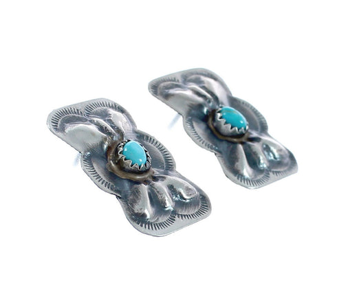 Authentic Sterling Silver Concho Turquoise Post Earrings JX124288